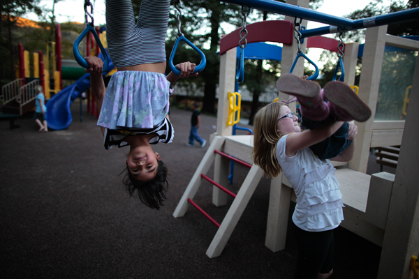 Lindzy Earp, 10, plays in the playground at Hope Gardens Family Center in Los Angeles